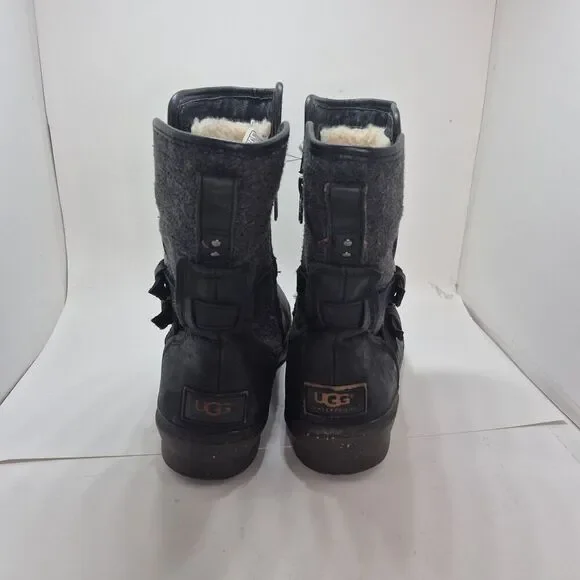 Ugg Australia Women's Strap Black Leather Waterproof Boot 1005269 Size 11 - Picture 3 of 11